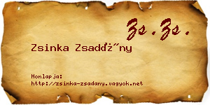 Zsinka Zsadány névjegykártya